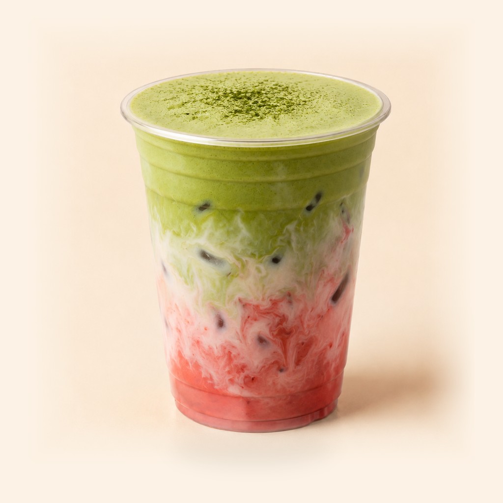 Berry Bloom Matcha with strawberry and matcha layers